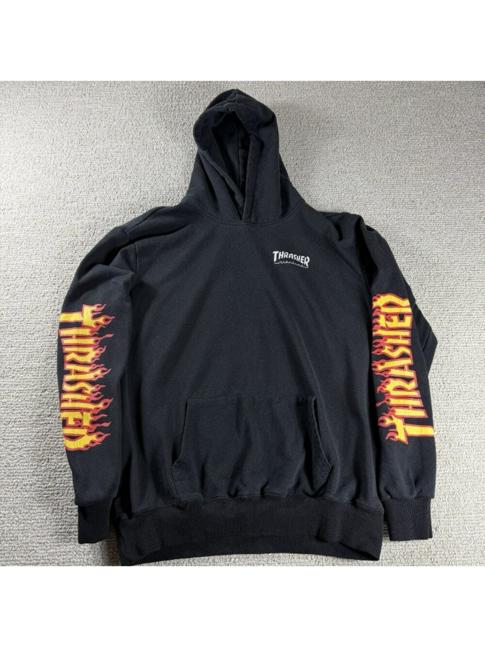 Thrasher Magazine Flame Sleeve Hoodie Black Red Yellow Men’s Size Large